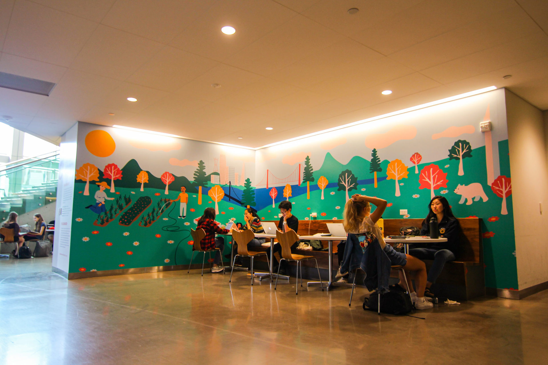 "Locally Grown" is a mural in the dining room at the ASUC Student Union on the UC Berkeley campus.