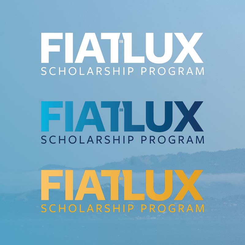 Fiat Lux Scholarship Program logo white, blue and yellow