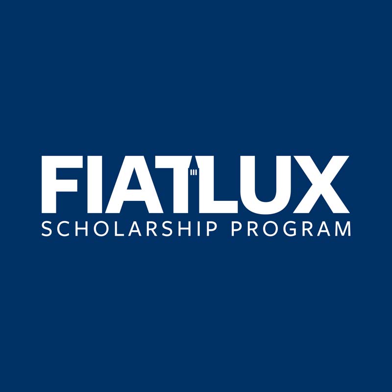 Fiat Lux Scholarshop Program logo white on blue background