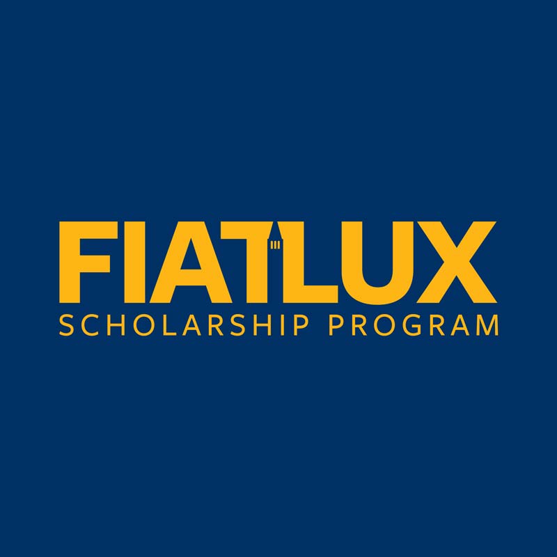 Fiat Lux Scholarship Program yellow on blue background color
